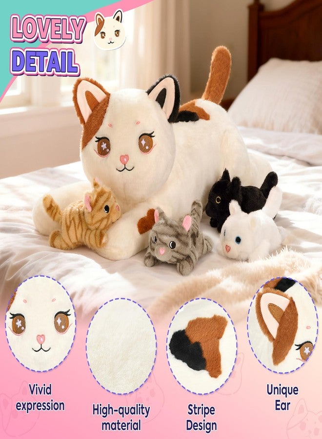 Onsoyours Original 5PC Cat Stuffed Animals with Babies Inside, Kawaii Kiity Plush with Mommy & 4 Kittens - Cute Plushies Toys for Girls Kids (White) - Image 2